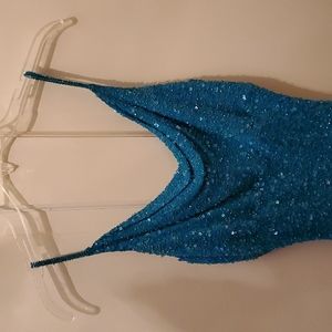 Prom Dress - XS Beaded Fitted Dress in Marine Blue/Green